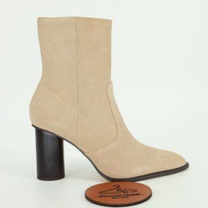 ZARA Beige Suede Ankle Boots Block Heel Pointed Toe Side Zip Women Size 10‎ NWOB